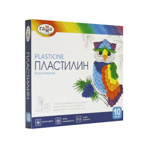 Пластилин Гамма "Классический", 10 цветов, 200г, со стеком, картон 22818 Размеры: 150x135x18 мм