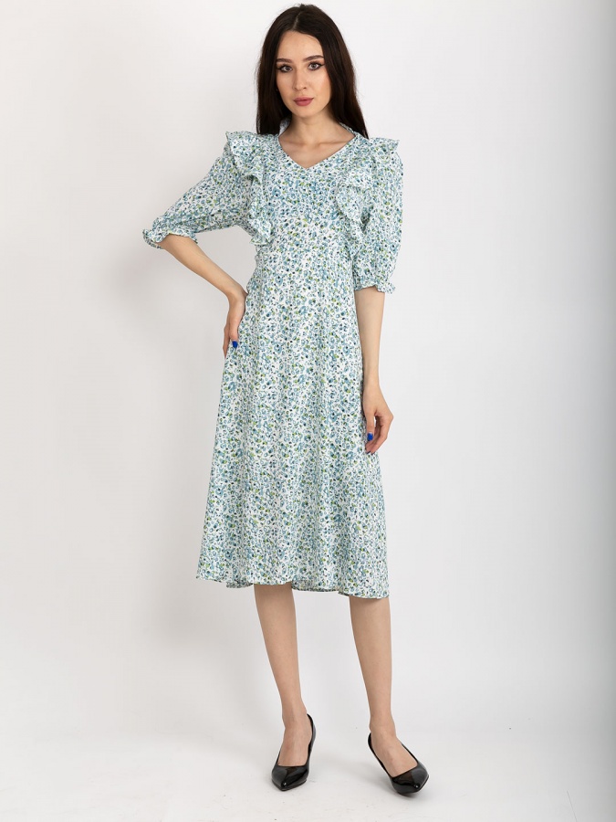 Ruffle ko'ylak 57909 freesize yashil anaki