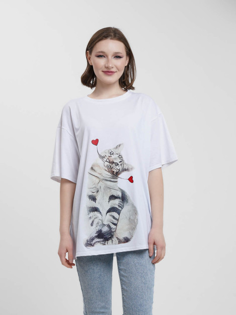 Футболка кошка  9380 freesize белый