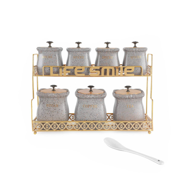 Life Smile Набор из 7 фарфоровых канистр с металлической подставкой 42713