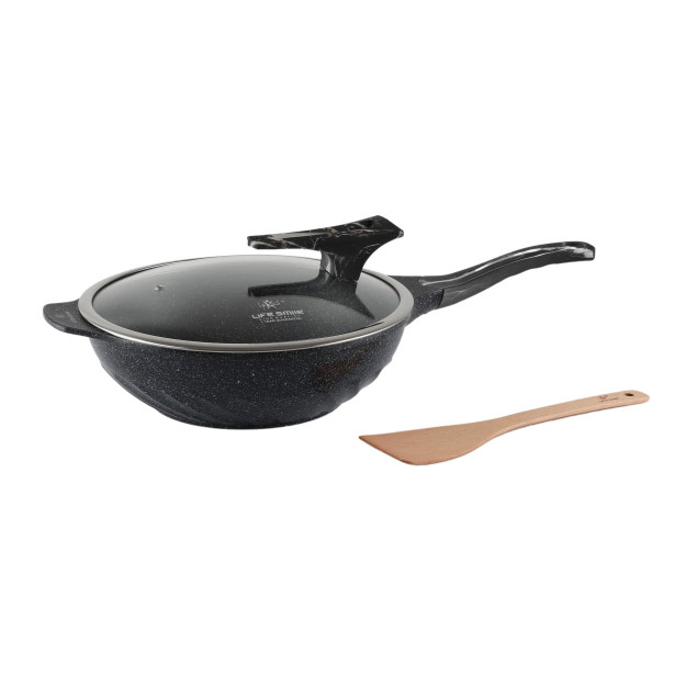 32 sm 5,5 litr yopishqoq bo'lmagan granit qoplamali Life Smile Wok 43207 gipermag43207