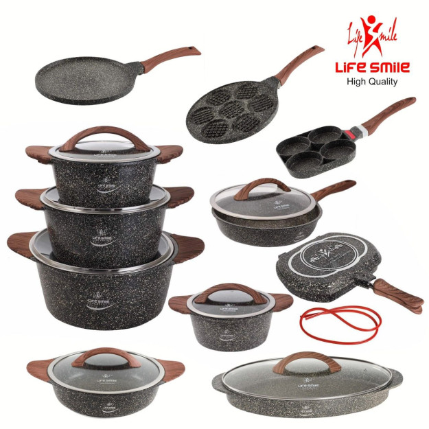 Eng yaxshi 19 dona yopishqoq bo'lmagan idishlar to'plami. LifeP-5 42438 gipermag42438