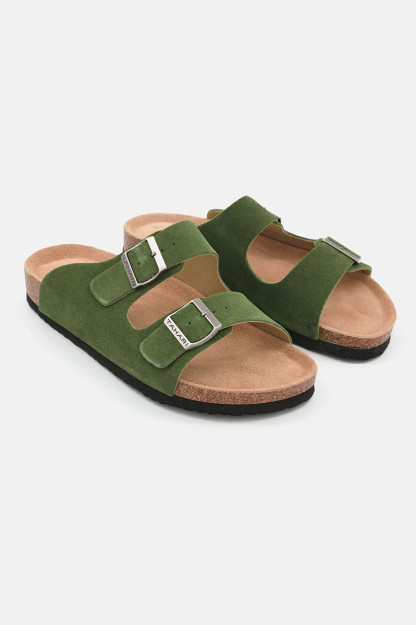 Mantar slaydlarida erkaklar uchun tekis rangli slip-on, yashil xaki