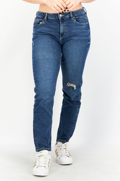 Женские джинсы Slim Fit из темного стираемого эластичного денима синего цвета
