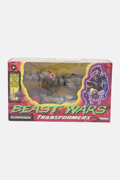 Scorponok Beast Wars transformator figurasi, kumush/ko'k metall kombinatsiyasi