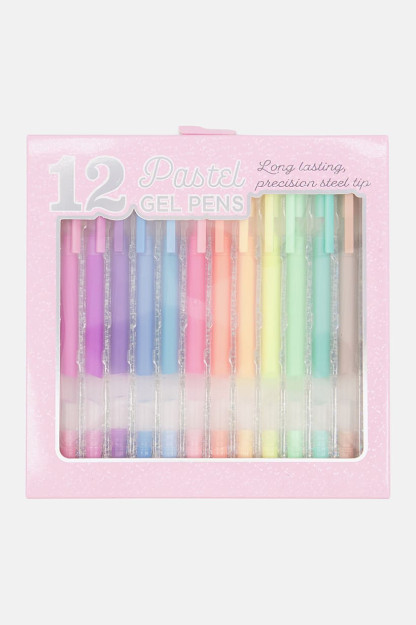 Pastel rangli jel qalamlar, 12 dona, kombinatsiyalangan pushti