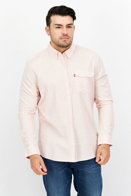 Slim Fit erkaklar uchun uzun yengli chiziqli oddiy ko'ylak, och pushti