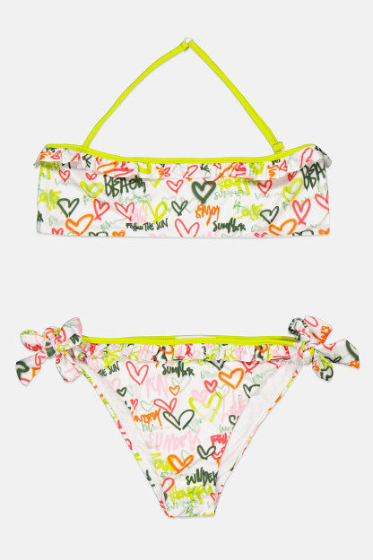 2 qismli qizlar uchun suzish bikini to'plami, oq/yashil kombinatsiyalangan