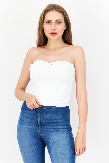 Ayollar uchun tekis kesilgan strapless tekis tepa, oq
