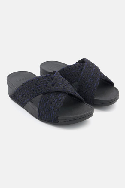Lulu Geo-Webbing ayollar slip sandallari, birlashtirilgan qora