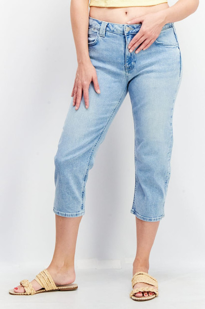 Oddiy kesilgan elastik denimdan ayollar jinsi shimlari, ko'k