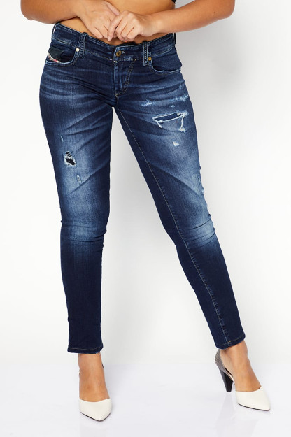 Ayollar uchun super Skinny Fit Denim, yuvishda cho'zilgan, to'q ko'k