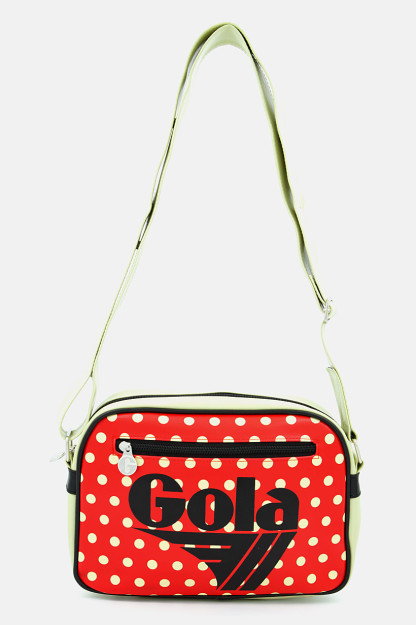 Ayollar uchun polka nuqta elkama-sumkasi, 32 L x 21 H x 5 W sm, Fil suyagi / qizil