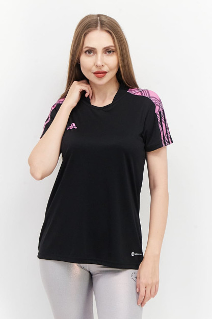 Tiro Training Jersey ayollar uchun qisqa yengli sport kiyimlari, qora / pushti