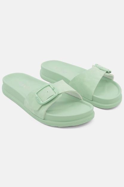 Ayollar uchun kundalik slip sandallar teri ustki qismi, adaçayı ranglari