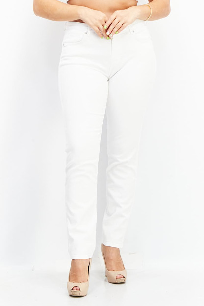 Oddiy Denim kesilgan ayollar elastik tekis jinsi shimlar, oq
