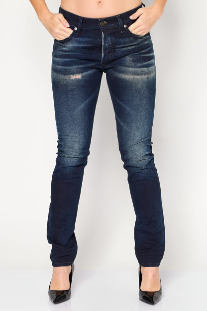 Sabzi rangidagi ayollar uchun ingichka elastik Denim, to'q ko'k