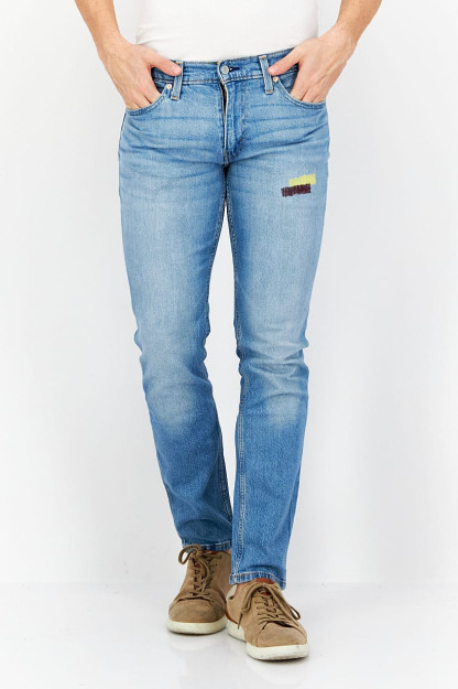 Erkaklar uchun mos keladigan cho'ziluvchan ko'k Denim jinsi shimlar