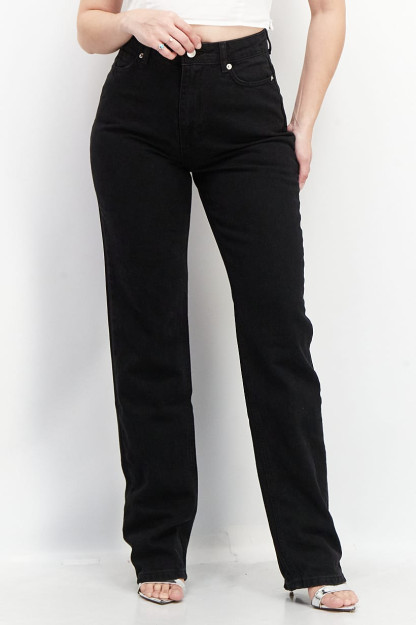 Regular Fit ayollar uchun yuqori belli jinsi shimlar, yuvilmagan, cho'zilmaydigan Denim, qora