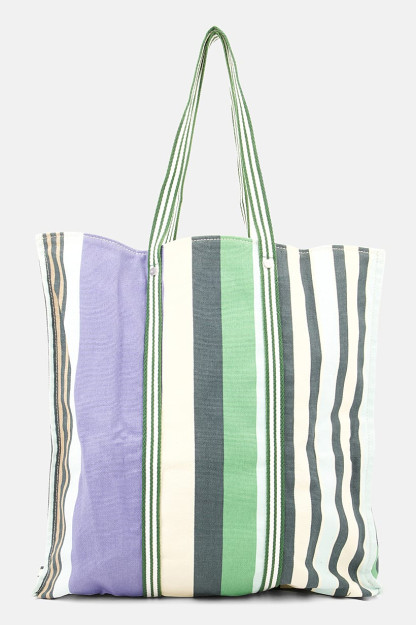 Ayollar uchun chiziqli xarid qilish sumkasi, 47L x 30V X 12W sm, yashil / ko'k / bej