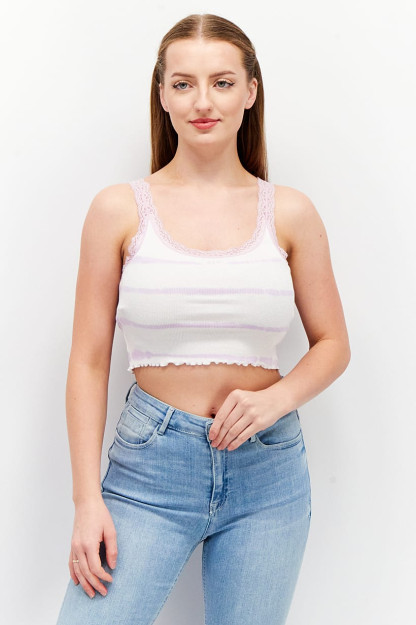 U-bo'yinli ayollar uchun yengsiz Ombre crop top, qor-oq / lilac