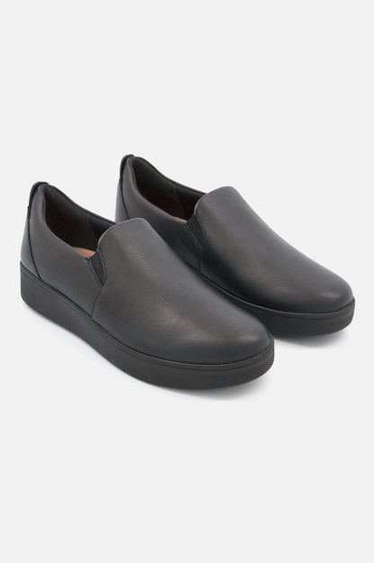 Ayollar uchun oddiy ralli teri slip-on poyafzallari, qora