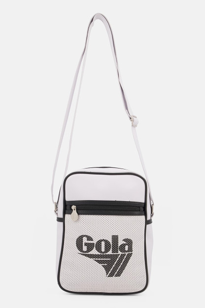 Brend logotipi tushirilgan erkaklar uchun elkama-sumka, 21 l x 28 H x 7 W sm, oq / qora