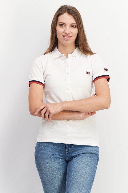 Ayollar kashta tikilgan Polo qisqa yengli dumaloq bo'yinli ko'ylak, oq