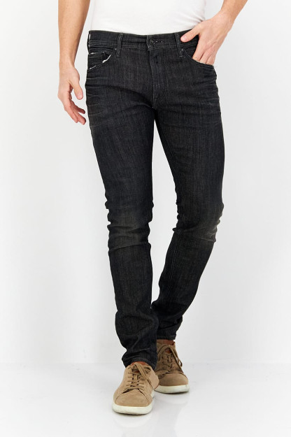 Skinny Fit erkaklar uchun yuviladigan cho'ziluvchan Denim Denim, qora