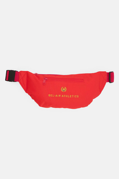 Naqshli logotipli erkaklar bel sumkasi, 35l x 15v X 2w sm, qizil
