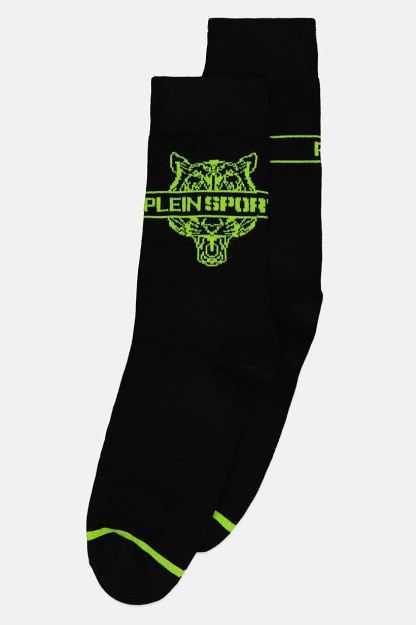 Brend logotipi bilan Crew erkaklar paypoqlari, 1 juft, qora / ohak yashil