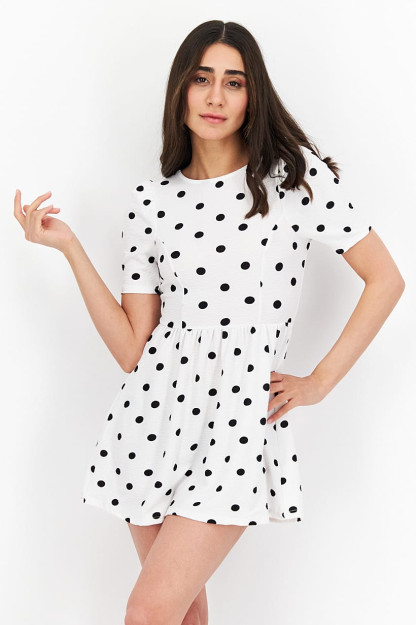 Polka nuqtali ayollar mini libosi, qora / oq
