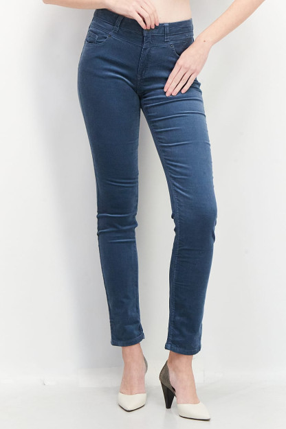 Ayollar uchun o'rta belli elastik Denim, ko'k