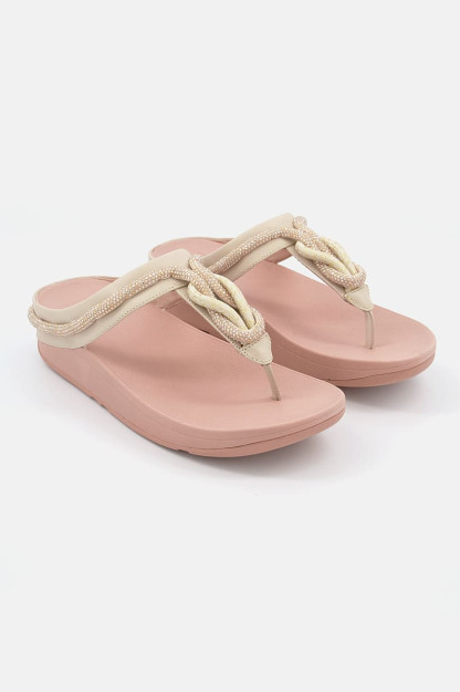 Kristalli shnurli ayollar Fino slip sandallari, bej kombinatsiyalangan