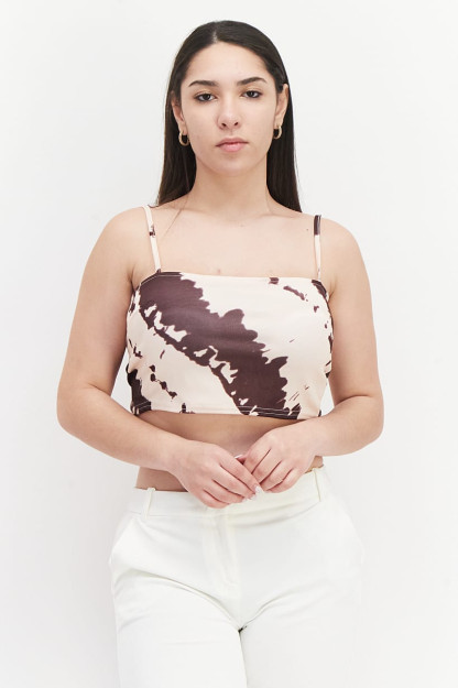 Tie Dye ayollar uchun kesilgan tepa, bej / jigarrang