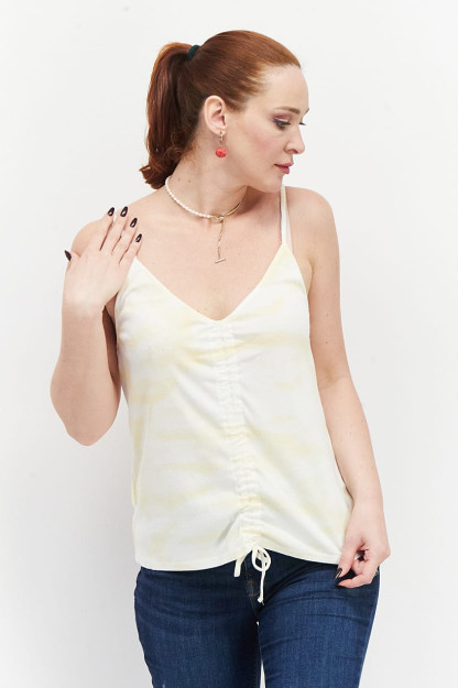Tie Dye ayollar uchun yengsiz v bo'yinli ko'ylak, sariq