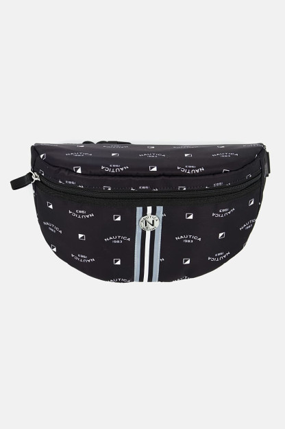 Ayollar brendi logotipi bel sumkasi, 17v x 26l x 9,5w sm, qora