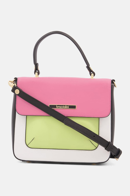 Colorblock ayollar sumkasi, 20V X 23l x 10W sm, pushti / ohak / oq
