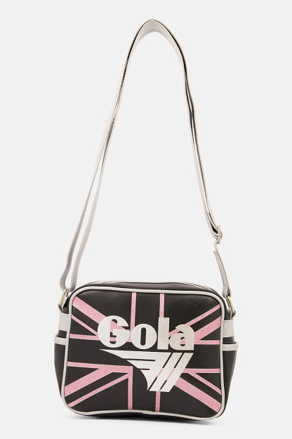 Sparkle brendi logotipi bilan ayollar uchun elkama-sumka, 25l x 20V X 8w sm, qora / kumush / pushti
