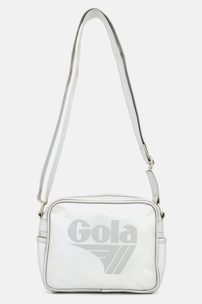 Brend logotipi tushirilgan erkaklar uchun elkama-sumka, 23l x 18v X 8w sm, kumush