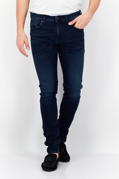 Мужские обтягивающие джинсы Skinny Fit из эластичной выстиранной джинсовой ткани темно-синего цвета