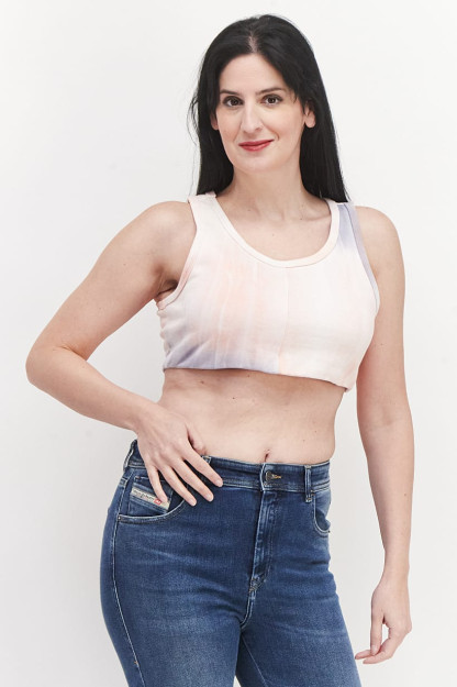 Tie Dye Racer Back ayollar uchun yengsiz bo'yinbog', pushti kombinatsiyalangan