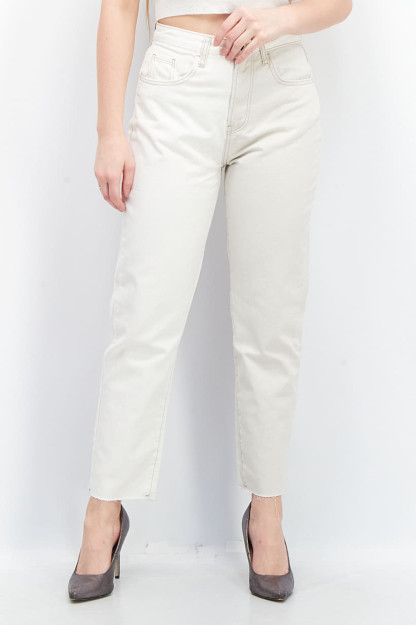 Mom Fit ayollar ikki rangli cho'zilmaydigan jinsi shimlar, qor-oq / krem