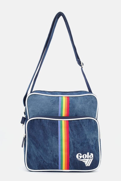 Brend logotipi tushirilgan ayollar jinsi elkama sumkasi, 30v X 28l x 11W sm, ko'k / Kamalak