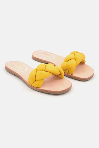 Ayollar to'qilgan tekis slip-ons, sariq