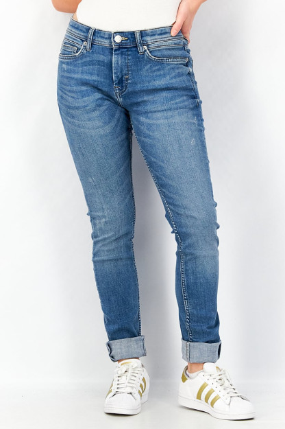 Slim Fit ayollar jinsi shimlari, yuvishda cho'zilgan, ko'k