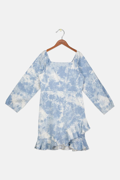 Tie Dye uzun yengli yelkali qizlar uchun chaqaloq libosi, ko'k Tie Dye