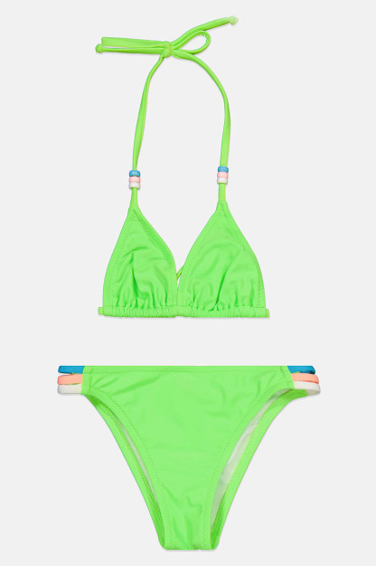 Kids Girl 2 qismli brend logotipi bikini to'plami, yuqori va pastki, Yalpiz yashil