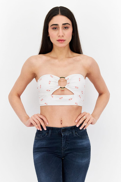 Ayollar uchun naqshli strapless gofrirovka qilingan naycha, oq