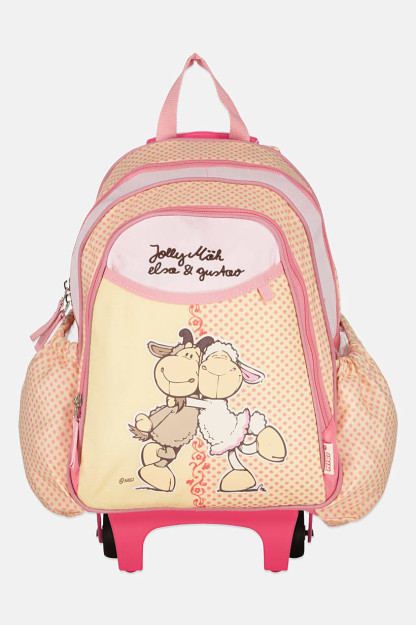 Qizlar uchun grafik bosma bolalar uchun xalta aravachasi, 41v x 26l x 15W sm, pushti